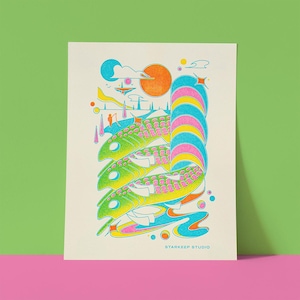 Space Fishin&#39; Risograph Print | 8.5x11 Riso Print