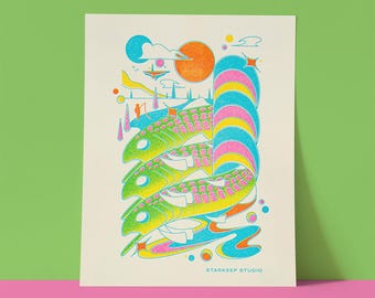 Space Fishin' Risograph Print | 8.5x11 Riso Print