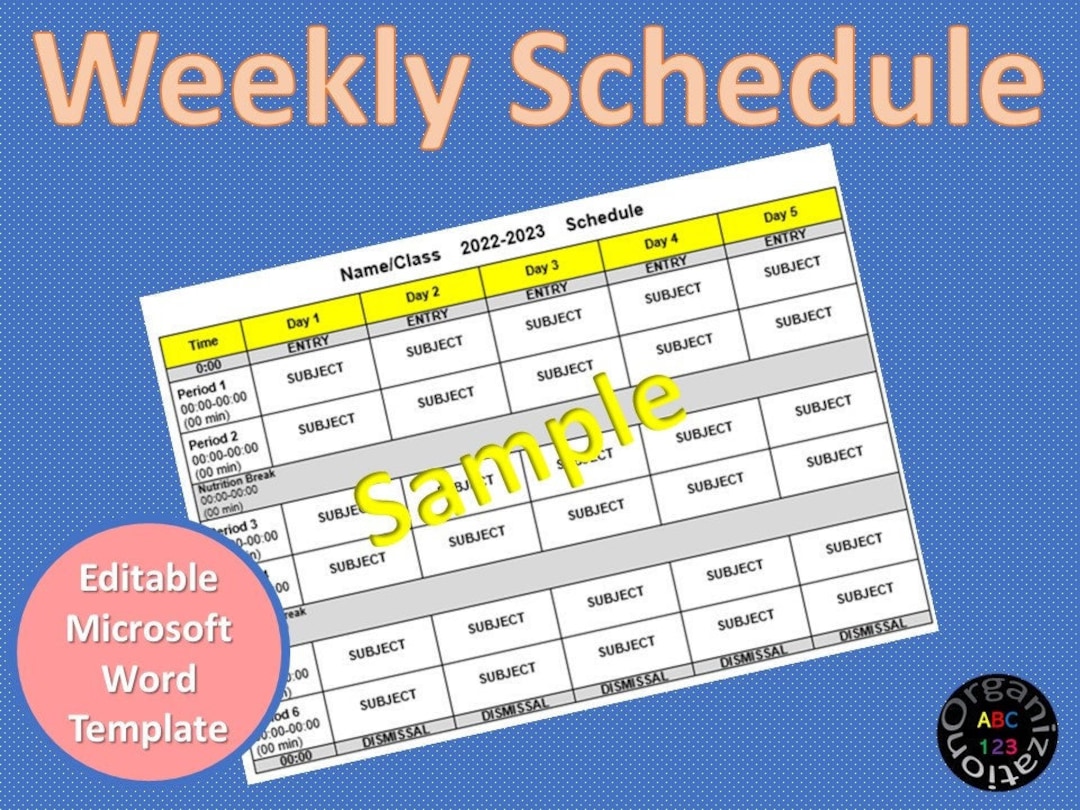 Editable weekly schedule template for teachers elementary teacher