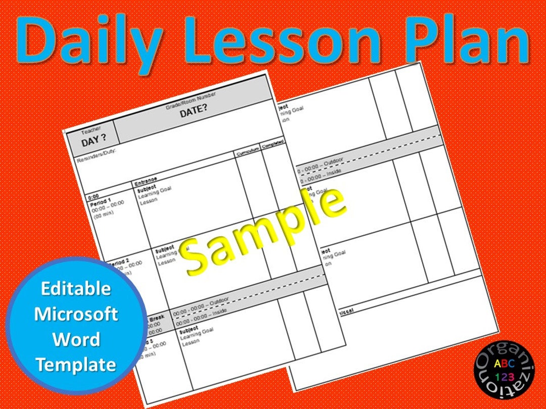 EDITABLE Lesson Plan Template/detailed Teacher Daily Planner/lesson