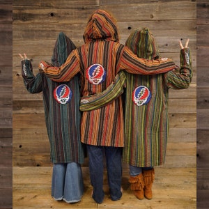 Unisex Boho Hippie Cotton, grateful dead, steal your face long jacket