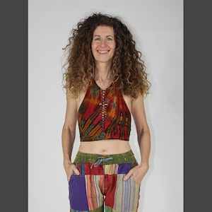 Viskose Spandex Tie Dye Rasiermesser Geschnittenes Neckholder Top