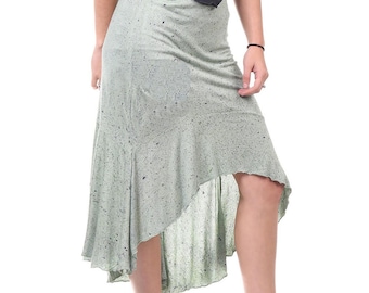 Boho Hippie Viscose Sprinkle Spray Hi-Lo Elastic Waist Short Ruffle