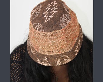Cotton and hemp bucket hat with Custom Grateful Dead printed fabric.