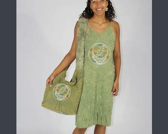 Grateful Dead RAZOR cut adjustable strap spaghetti strap short dress with embroidered steal your face detail