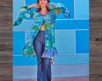 Cotton Patchwork Tie Dye Short Jacket with flowy sleeves and pockets