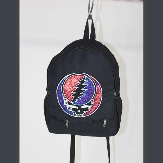 Steal Your Face Backpack Grateful Dead Backpack, Rasta Patch Backpack, Boho Festival  main image 3