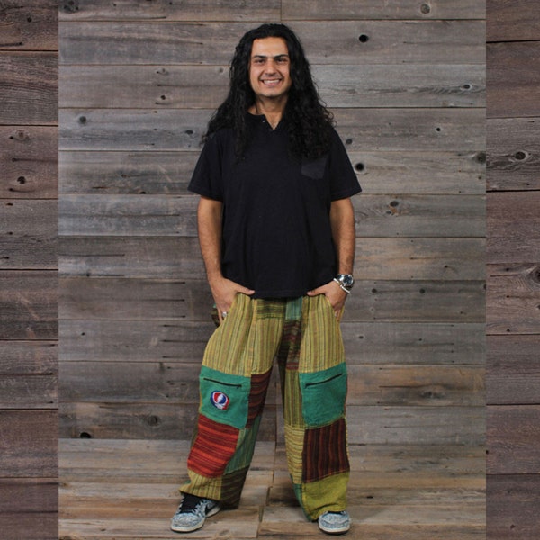 Hippie Grateful Dead Men's Dharka Extra Pocket Patchwork Pants w/ Plain Pocket w/ SYF