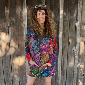 Cotton Tapestry Patchwork Oversized Jacket with large collar and Pockets