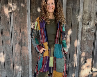 Hippie Patchwork Long Jacket with outer stitching 60's-70's-80's-90's