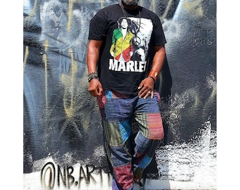 Baumwoll Stonewash Patchwork Hose mit Reißverschluss Taschen