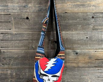 Hippie Cotton Shoulder Tote Bag w/ Large SYF Print Colored In Gherri Fabric Patchwork Print & Jay Pockets Assorted