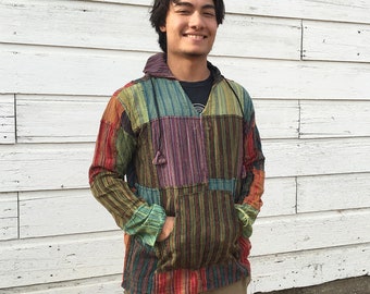 Men's Patchwork Hoodie made of patchwork cotton with hood