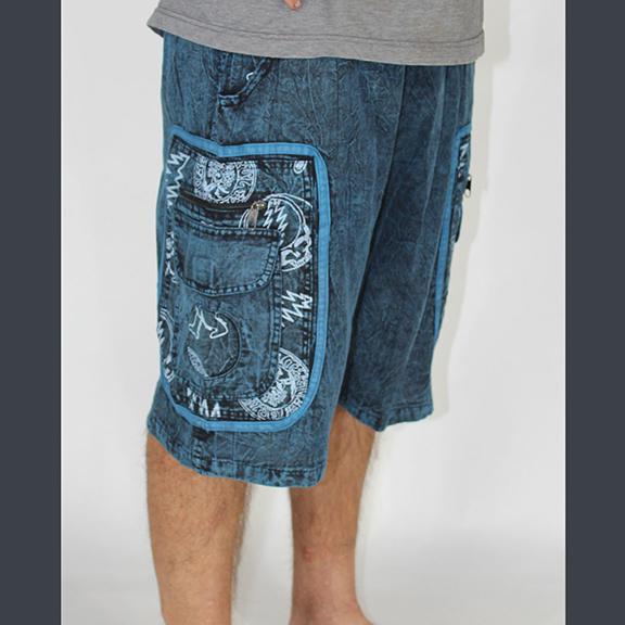 10 MILE RIDE SHORTS Cotton Enzyme Wash Hippie Cargo Shorts with Grateful Dead Print, Drawstring, Elastic Waist 6 Pocket cargo style. Unisex