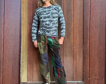 Boho Cotton Patchwork Pants, Grateful Dead Block Prints