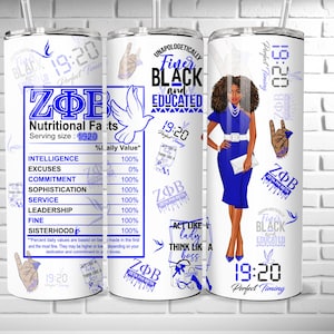 Zeta Phi Beta 20oz Skinny Tumbler | Finer Womanhood Sorority Gift | Zeta Soror Travel Cup | Blue & White Stainless Steel Mug| Grad Gift
