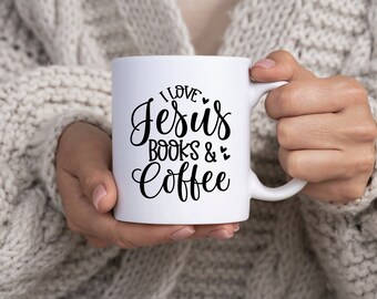 I love Jesus Books and Coffee Mug, Book Lovers Mug, Inspirational Mug, Gift For Her, Birthday Gift