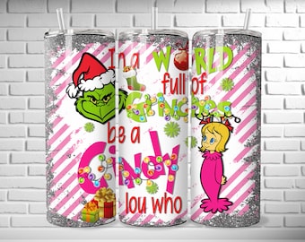 Grinch and Cindy Lou Tumbler – 20oz Christmas Cup | Cute Whoville Holiday Mug | Festive Grinch Coffee Cup Gift for Christmas Lovers