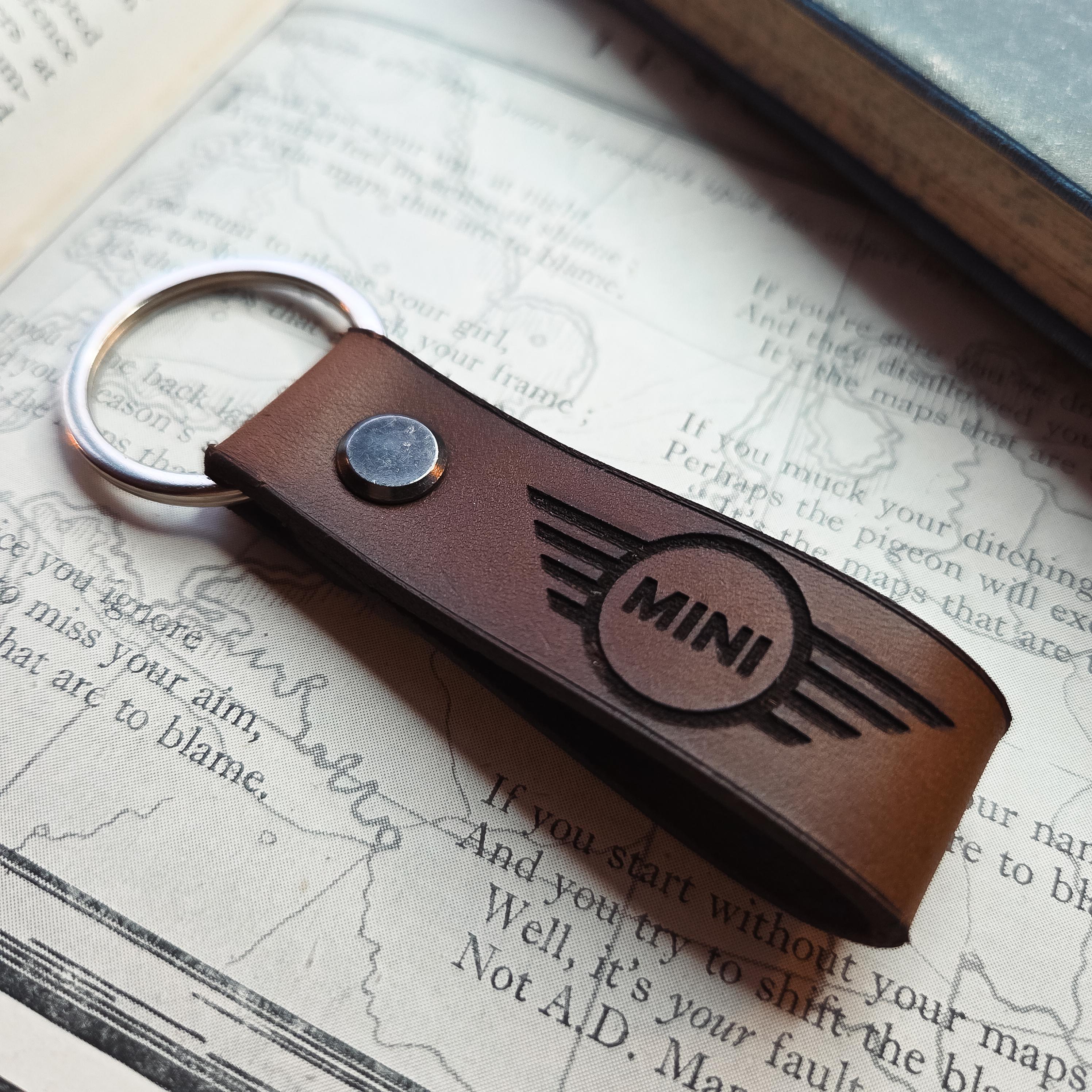 Mini Looped Leather Keyring Classic Vintage Style With Flat Split Ring ...