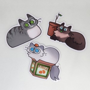 Goofy Cats 3"Vinyl Aufkleber - Pappschachtel Katze, Faulenzende Katze, Pflanzenfressende Katze