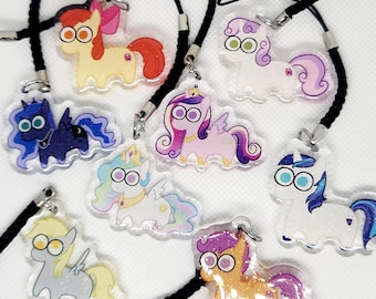 MLP My Little Pony Glitter Epoxy Keychain:  Derpy, Princesses, and Cutie Mark Crusaders