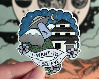 I Want To Believe Sticker | Alien | Abduction | Glossy Vinyl Sticker | Bottle, Tumbler, Laptop, Journal etc |