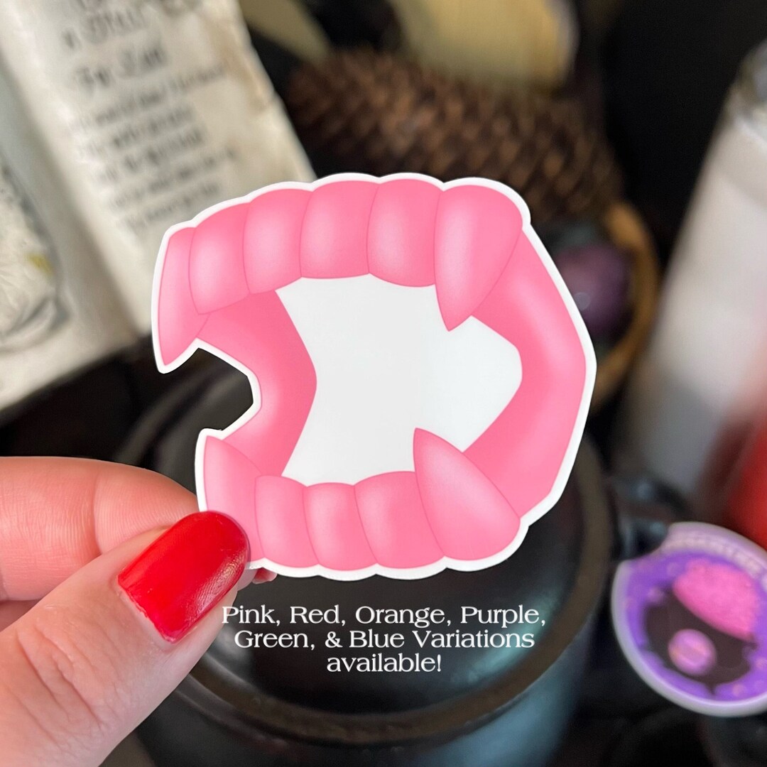 Vampire Teeth/plastic Fangs Glossy Vinyl Sticker Pink, Purple, Red