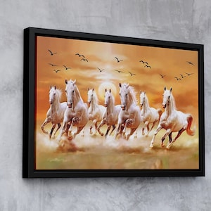 7 Running Horses and Birds Flying Canvas Wall Art, Horse Wall Art Landscape Art,Christmas Gift, Street Art Office Wall Art, Modern Wall Art