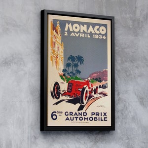 Mónaco 1934 Grand Prix Vintage Poster Canvas, Mónaco enmarcado, Canvas Wall Decor