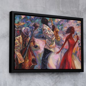 African Jazz Canvas, Jazz Oil Painting on Canvas Print, Roman Nogin ,Music Gift Jazz Club Decor Pianist Saxophone Jazz Music wall art