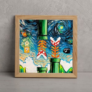 Van Gogh Style Mario Painting, Super Mario Wall Art, Mario World Wall Art, Abstract Art Canvas