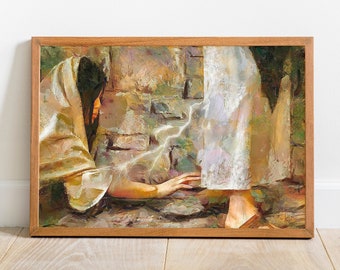 Touching The Hem Of Jesus’s Garment Poster Canvas, Jesus Canvas Wall Decor, Framed Jesus Christ