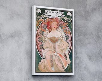 Alphonse Mucha Poster Art Nouveau Canvas 1897, Framed and Gallery Canvas Wall Decor
