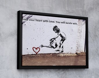 Bansky Little Girl Heart Riego Graffiti Canvas Wall Art, Banksy Little Girl Decor
