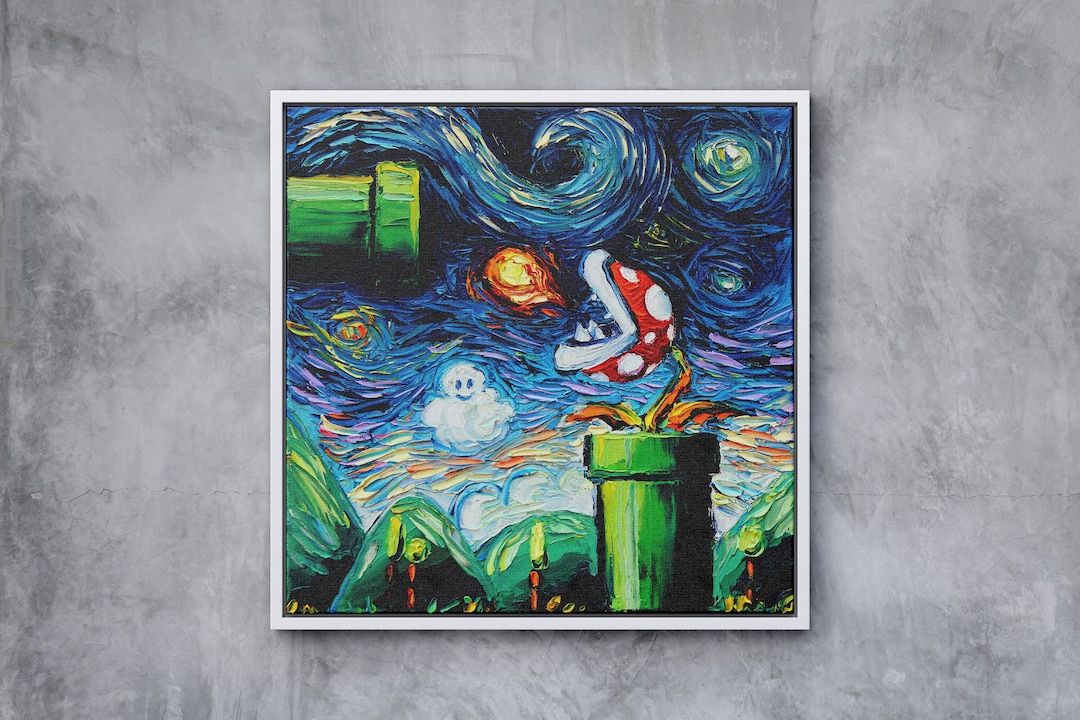 Van Gogh Mario Canvas, Super Mario Canvas, Modern Mario World Printed