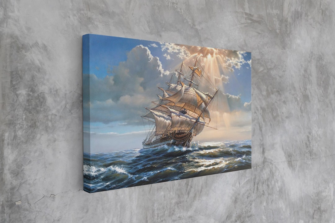 Ship Canvas Art, Pirate Ship Canvas Wall Decor, Sailing Painting