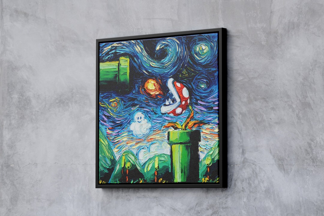 Van Gogh Mario Canvas, Super Mario Canvas, Modern Mario World Printed