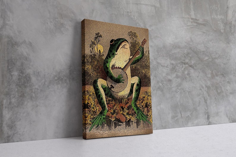 A Frog Playing Banjo in the Moonlight Retro Poster Vintage Etsy