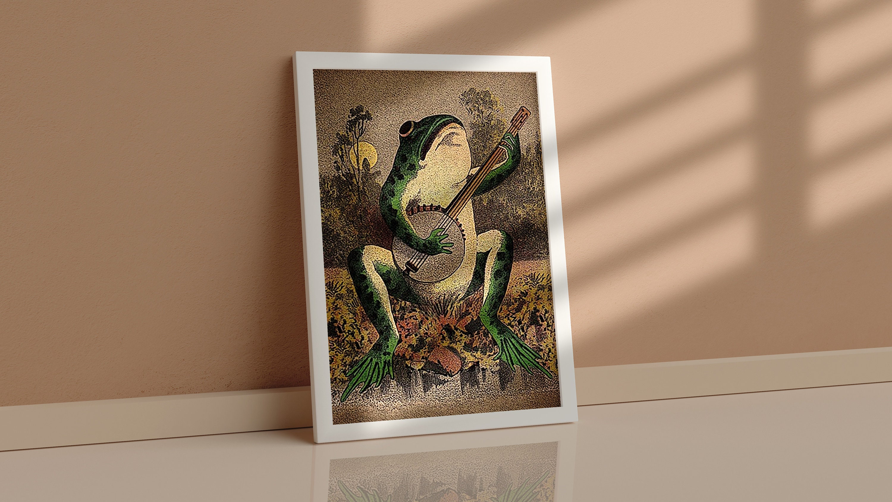 A Frog Playing Banjo in the Moonlight Retro Poster Vintage Etsy