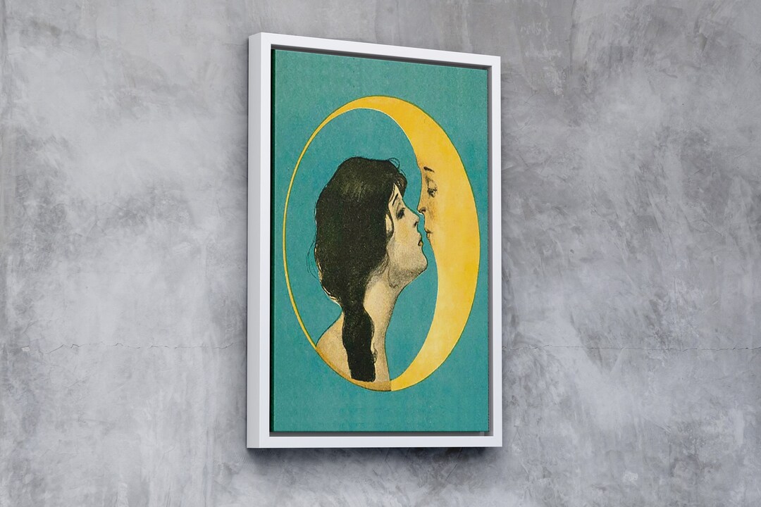 Antique Moon Face Canvas Art, Nouveau Art Deco, Crescent Moon Canvas