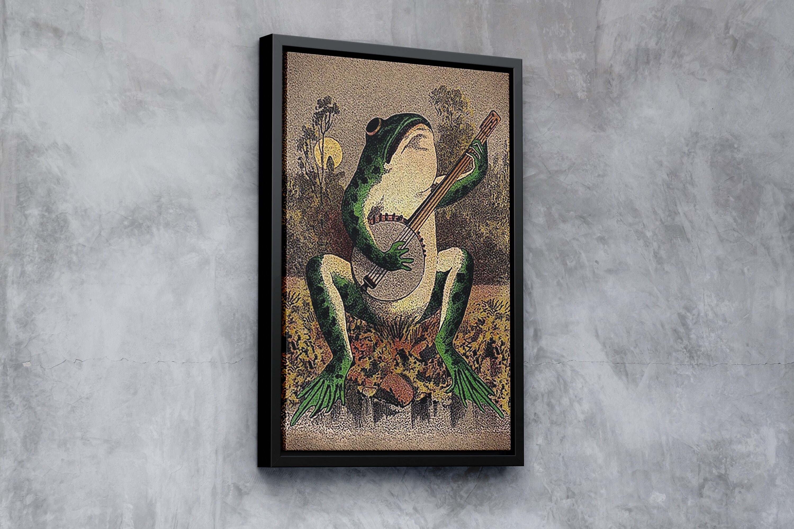A Frog Playing Banjo in the Moonlight Retro Poster Vintage Etsy