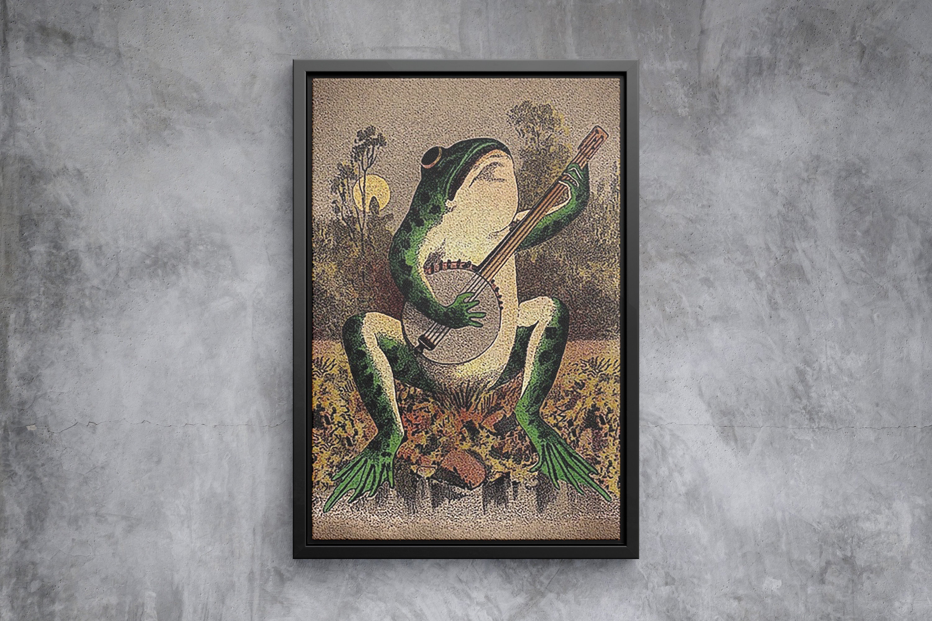 A Frog Playing Banjo in the Moonlight Retro Poster Vintage Etsy