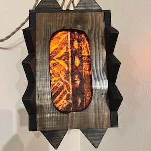Tiki Bar Hanging Wooden Lamp handmade with tapa