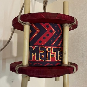 Tiki Bar Lamp/ Tiki Light  Handmade Wooden/Bamboo Hanging Lamp Red Mai Tai fabric