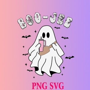 Boo Jee Svg, Boo Jee Ghost, Boojee Ghost with cup and bag PNG, BooJee Stanley Tumbler Inspired Ghost PNG