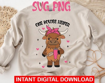 Heifer Valentine SVG, Highland Cow Valentine Png, One Boujee Heifer Highland Cow Stanley Inspired Belt Bag PNG ,Love Cow Valentines Day Png