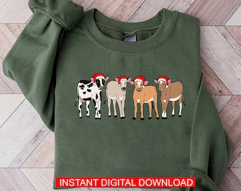 Christmas Cow PNG, Holstein Cow Png, Christmas Png, Cow Lover Png, Western Christmas Png, Christmas Light Png, Instant Download