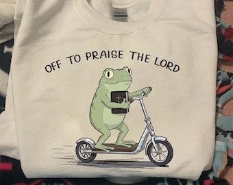 Christian Humor Frog PNG, Off to Praise the Lord Design, Funny Bible Study Digital Art File