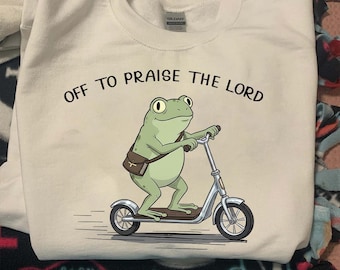 Funny Christian Frog PNG, Off to Praise the Lord Scooter Design, Vintage Christian Frog PNG, Bible Study Humor Sublimation File