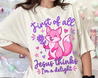 First of All Jesus Thinks I'm A Delight PNG, Christian Raccoon Humor Shirt Design, Preppy Striped Summer Digital Download